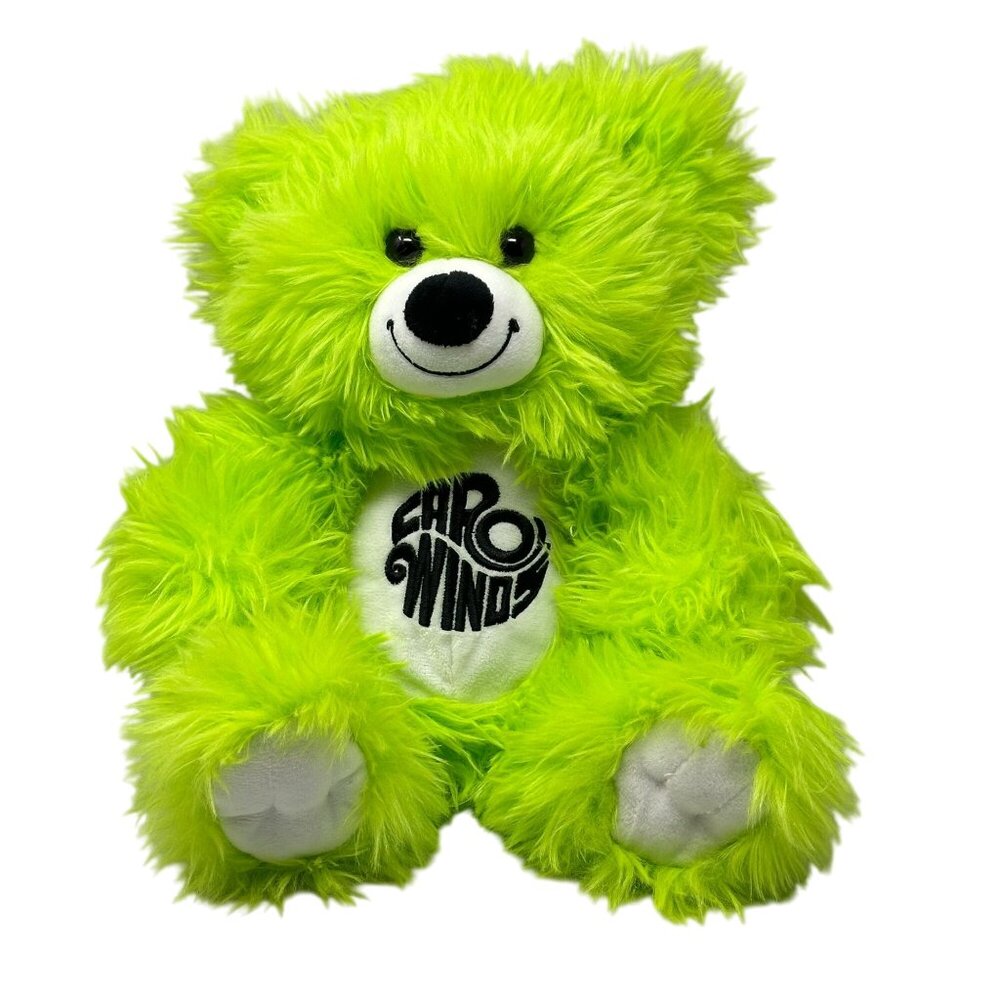 Carowinds Blossom The Bear Souvenir Plush Toy Bright Neon Green Embroidered Logo